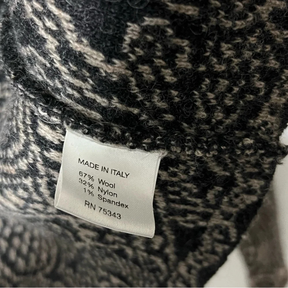 Mary Made In Italy Wool Blend Button Cowl Neck Cardigan Black Gray Sz Medium - Picture 4 of 6